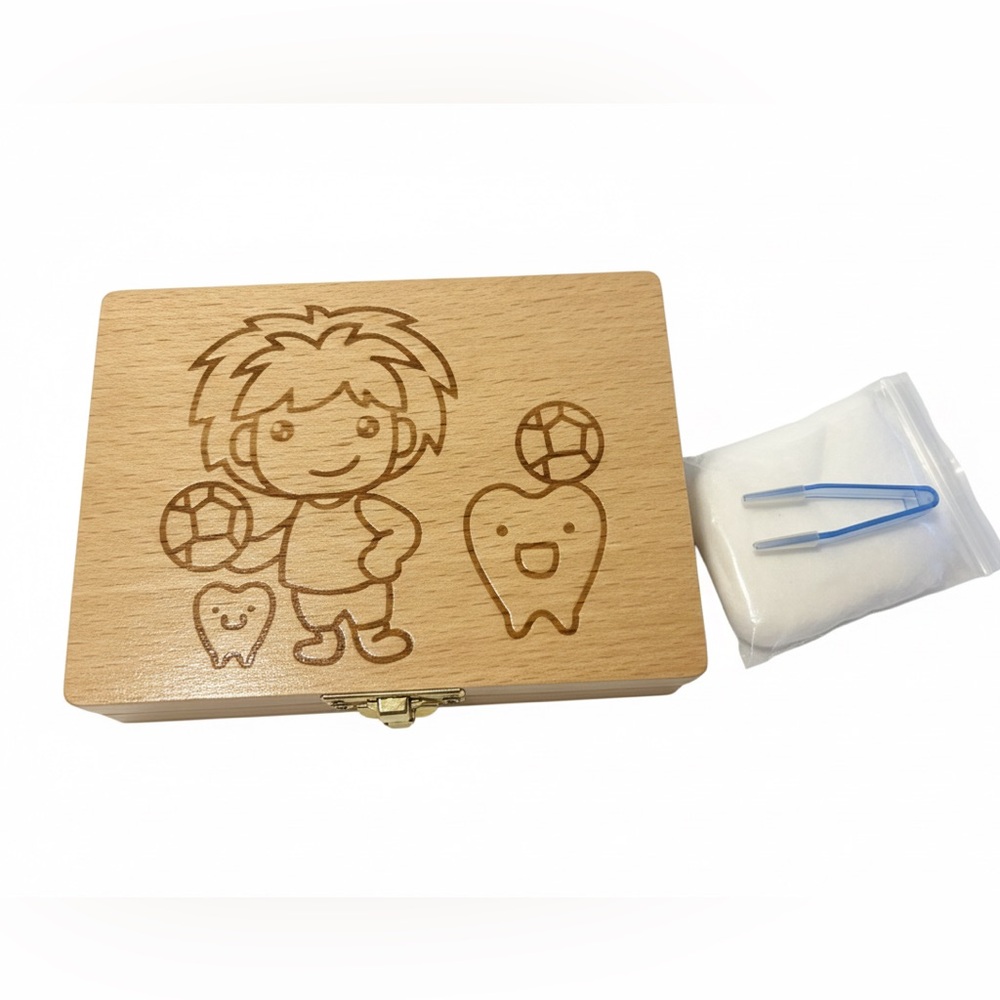 BNIB❤️Wooden Tooth Fairy Keepsake Box—soccer boy
